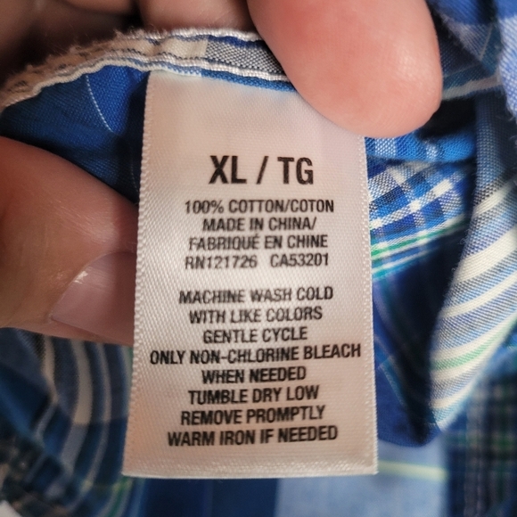 Aeropostale Western Pearl Snap Blue Plaid Men's Long Sleeve Shirt Size XL - Picture 6 of 9